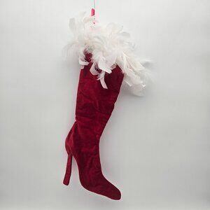 Passion Parties Red Velvet White Feathers High Heel Shoe Christmas Stocking